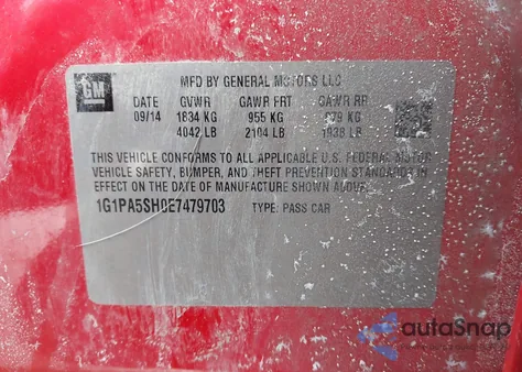 2014 Chevrolet Cruze Ls Auto z USA, uszkodzony, nr VIN 1G1PA5SH0E7479703